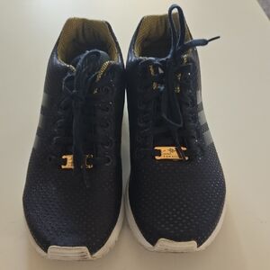 Adidas Men's Dark Blue Sneakers with Gold Accents